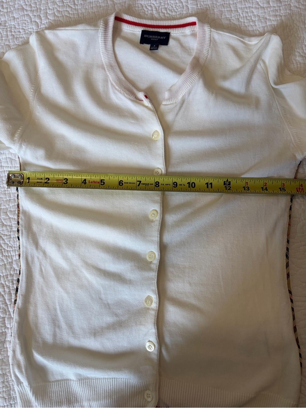 Burberry Golf White Button-Up Cardigan with Red Trim - Picture 9 of 14